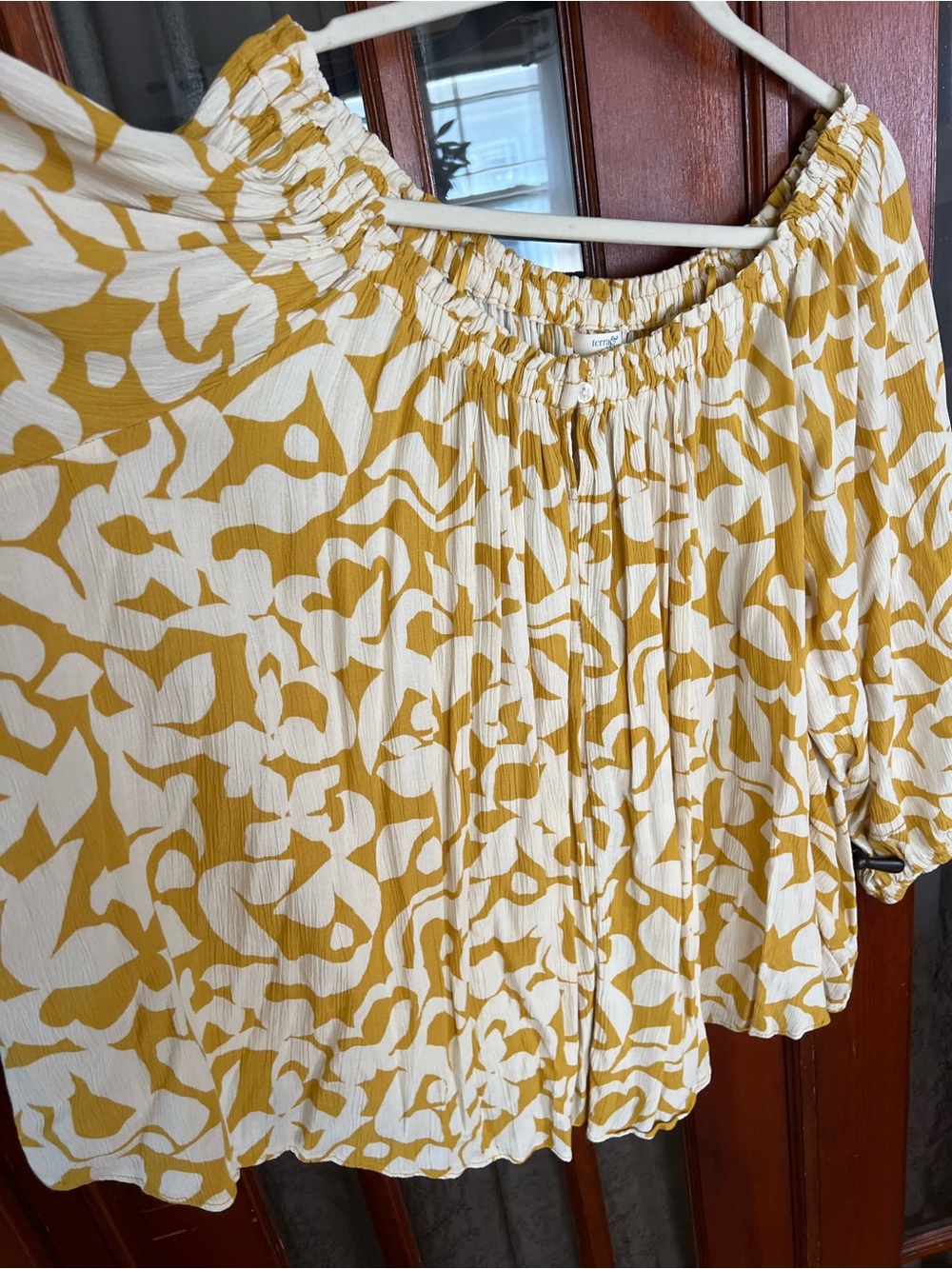 Terra & Sky Amber Glow Floral Off-Shoulder Pleated Top View 6